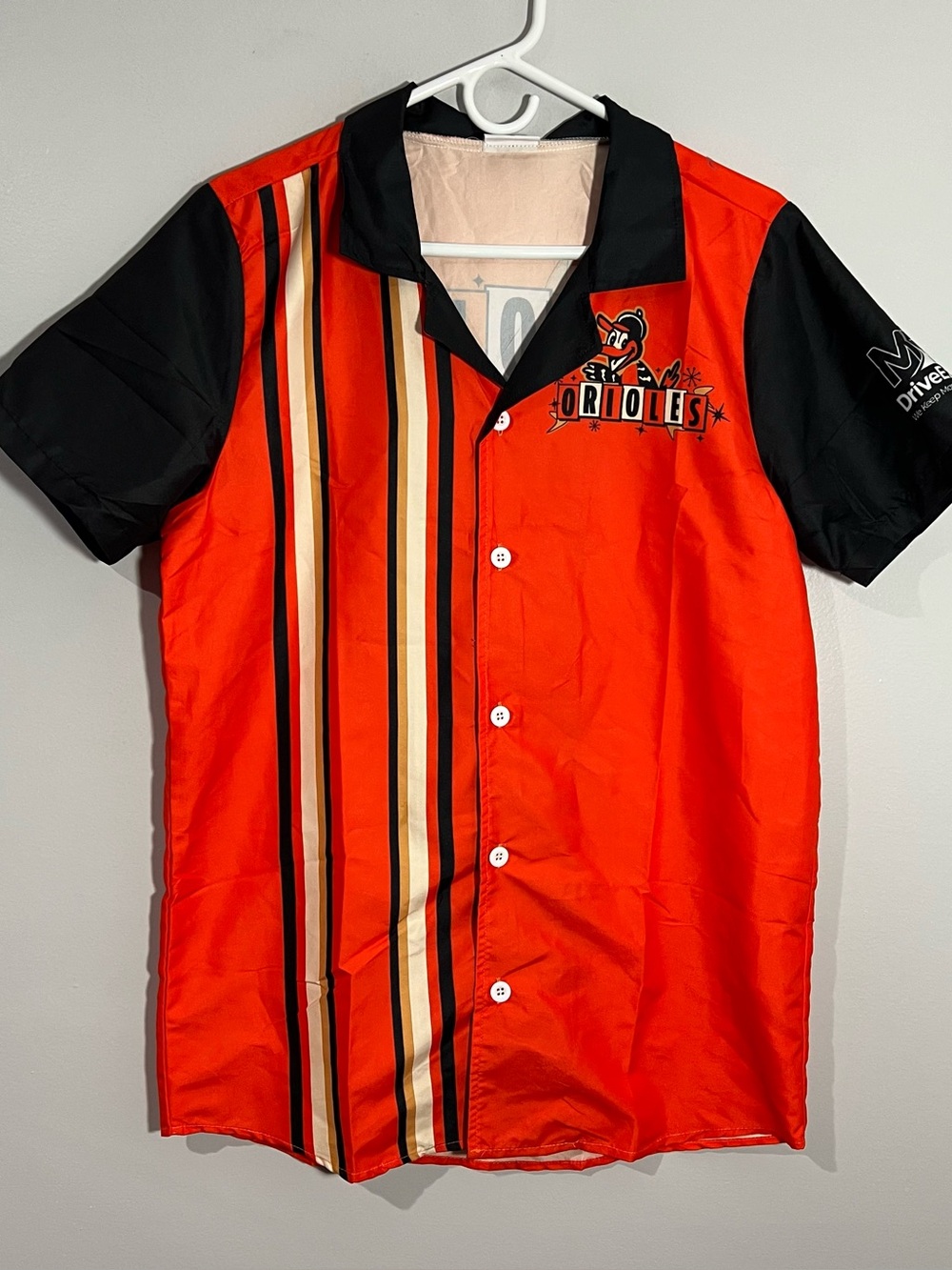 MLB Baltimore Orioles Baseball Orange Black Button Up Bowling Shirt Adult Medium
